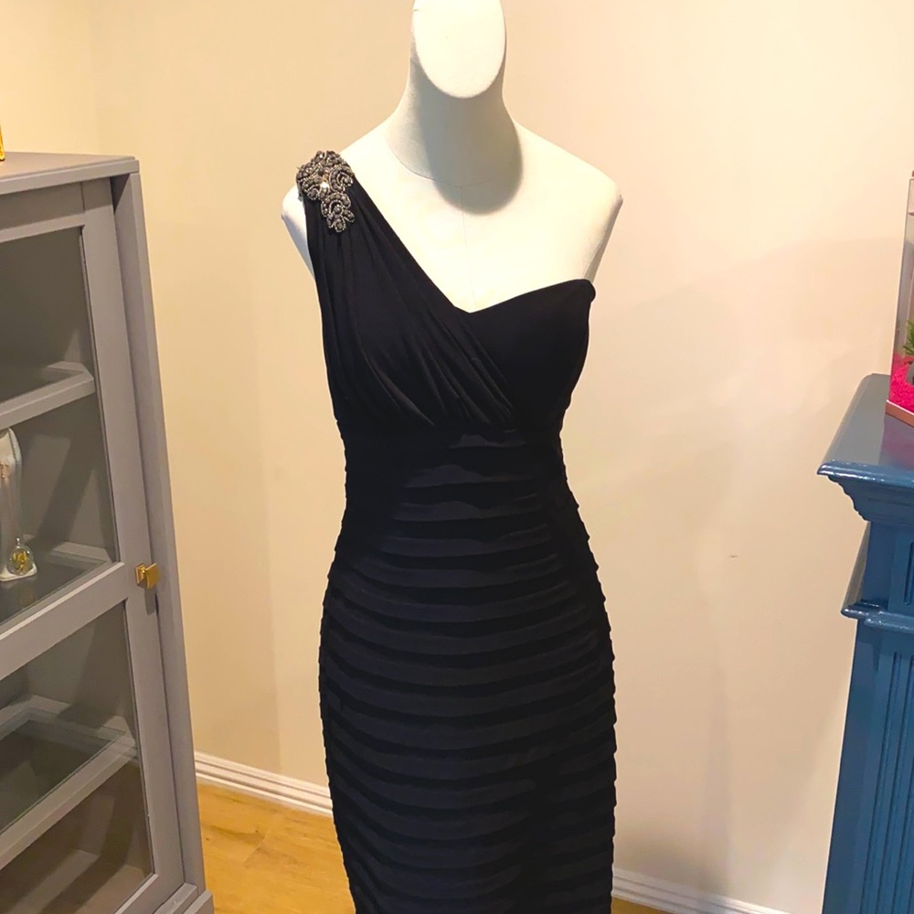 Black One-Shoulder Beaded Dress